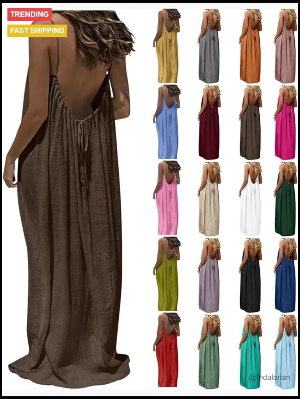 Backless Cami Dress Sleeveless Lounge Maxi Sundress with Back Tie